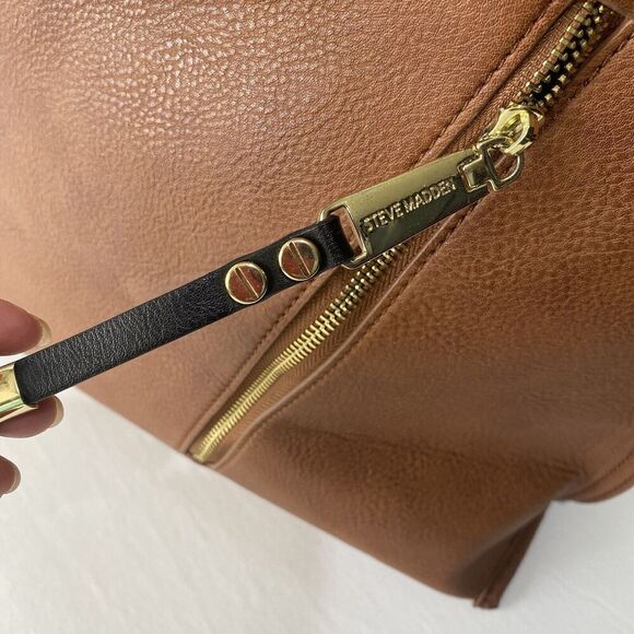Steve Madden Brown Tote Double Handled Inside Zipper Pocket 2 Open Pockets Large - Picture 3 of 14
